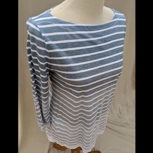Ann Taylor LOFT Striped Ombre Boatneck Knit Shirt with 3/4 Sleeves